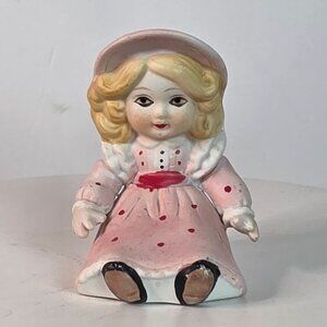 Vintage 1990 Trippies Inc Ceramic Figurine Of Girl In Pink Dress With Red Polka